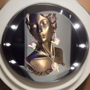 Celestial Opalescent Handmade Shimmer Bird Lovers Necklace & Earrings  Set 18”